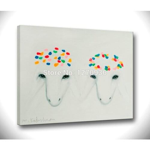 Lovely Colored Sheep Head White Skin Two Goats Classic Hand Painted Oil Painting on Canvas Wall Art Pictures Home Decoration