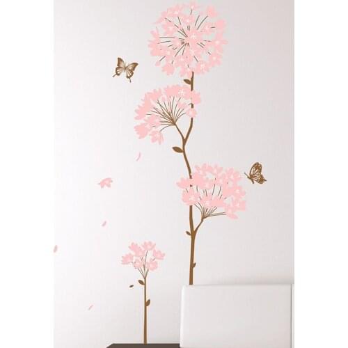 Creative Warm Pink Flowers Tree Wall Stickers Room Decor Home Decoration Butterfly Wallpaper Removable Vinyl Mural art Decals