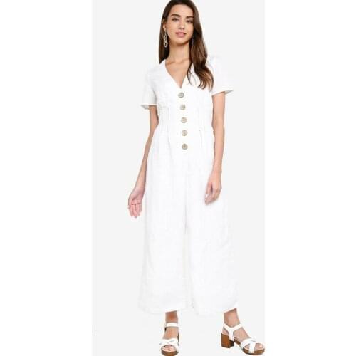 Button front linen blend skirt pants jumpsuit white brand new
