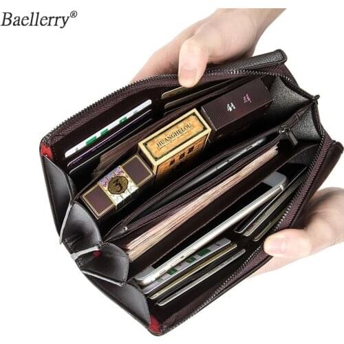 Baellerry Business Phone Wallet Luxury Brand Big Capacity Coin Purse Smart Long Zipper Wristlet Male Wallet Men Clutch Bags