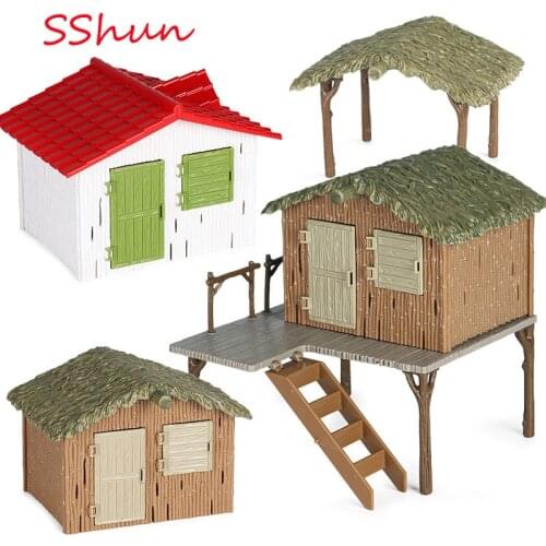 New Items Children simulation animal farm thatch detachable plastic house micro-landscape desktop sand table scene decoration