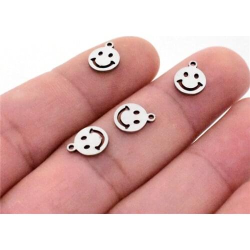 NEW 20pcs/lot Hight Quality Charms Cute Smile 9.6*7.4mm Stainless Steel Pendants For Making DIY Handmade Jewelry