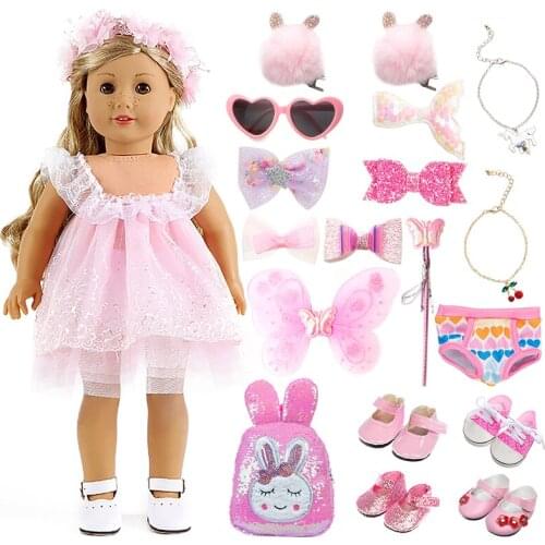 D&B 2021 Spring Doll Clothes For American Girl New Born Fit 18 inch 43 cm Pink Series Doll Accessories For Doll Birthday Gift