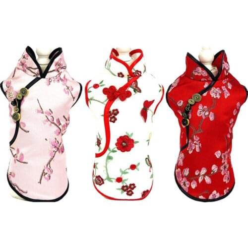 Cheongsam Dog Clothes Spring Autumn Pets Dogs Clothing High Quality Dog Clothes for Small Dogs Costume Chihuahua Puppy Outfit
