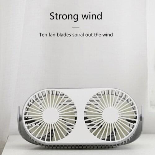 Double Desk Fan Small Tabletop Fan Portable USB 3 Cooling Speed Adjustable Head Personal Aromatherapy Fan
