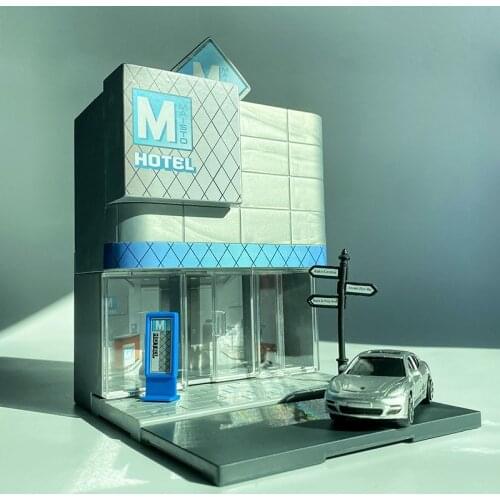 Maisto new Hotel city street view assembly hands-on DIY simulation alloy car model car model collection toy car gift Burger shop
