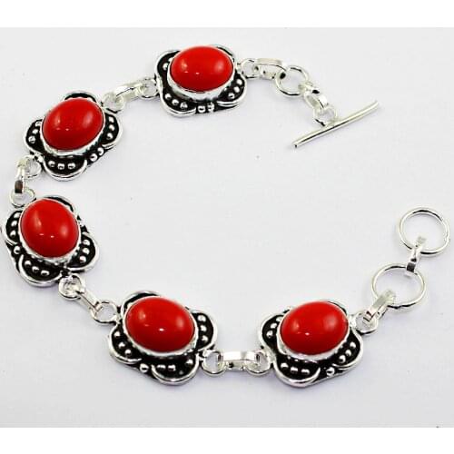 Coral Bracelet Silver Overlay over Copper ,18.5cm, B1453