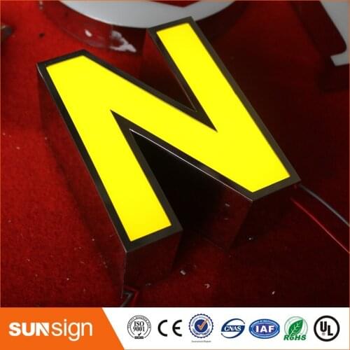 Chain stores acrylic letter surface mirror stainless steel LED channel letter sign