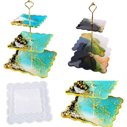 Silicone Square Coaster Molds 3-layer Fruit Tray Epoxy Resin Casting Coaster Molds for Cake Holder Resin Tray Coaster Mold Kits