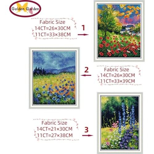 GG Beautiful Flowers Stamped Cross Stitch Patterns DIY Kits 14CT11CT Needlework Embroidery Sets JS Cross Stitch for Home Decor