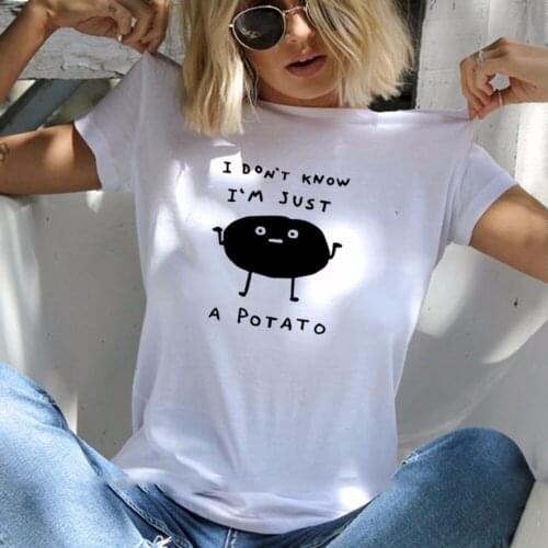 I Just A Potato Cute Shirts for Women Graphic Tee Shirt Femme Cotton Casual Ladies Top kawaii harajuku cute art top- K738
