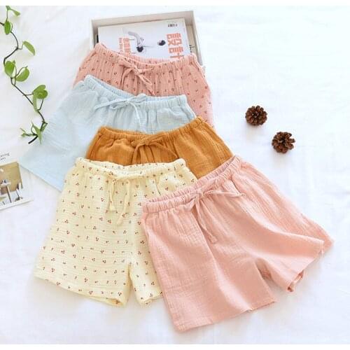 Women Bottoms Home Shorts Summer Pure Cotton Crepe Short Pajama Pants Ladies Loose Cool Casual Sleep Short Bottoms Beach Pants