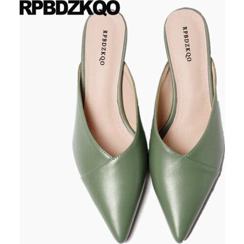 2019 medium heels high customized green shoes for women ladies genuine leather pointed toe beige pumps quality size 4 34 kitten