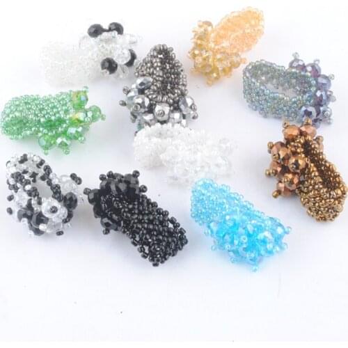 10Pcs Resizable Stretch Rings For Women Fashion Jewelry Crystal Stone Faceted Beads Handmade Elastic Finger Ring US 6~9 TBJ300