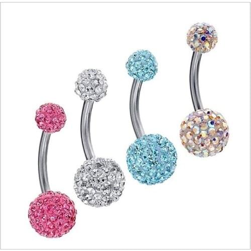 1.6x16x5x8mm Belly Piercing Jewelry Rhinestone Belly Ring Navel Bar Ring, 14G Barbell Sequins Crystal Ball Piercing Earrings