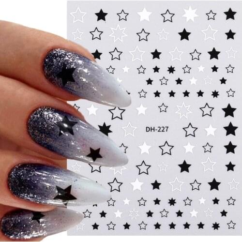 1PC 3D Golden Silver White Black Star Nail Art Sticker Glitter Shiny Star Sticker DIY Transfer Decal Designs Nail Decoration