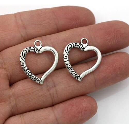 10PCS Antique Silver Plated Hollow Heart Wings Charms Pendants for Jewelry Making DIY Handmade Accessories
