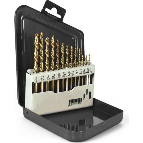 13pcs Left Handed Drill Bit Set M2 HSS with Titanium Nitride Coating Drill Bits with High Speed M2 Steel with Metal Index Box