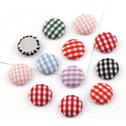 30Pcs Colored Plaid Round Covering Cloth Flat Button Manual DIY Craft Supplies Kids Headwear Earring Clothes Sewing Accessories
