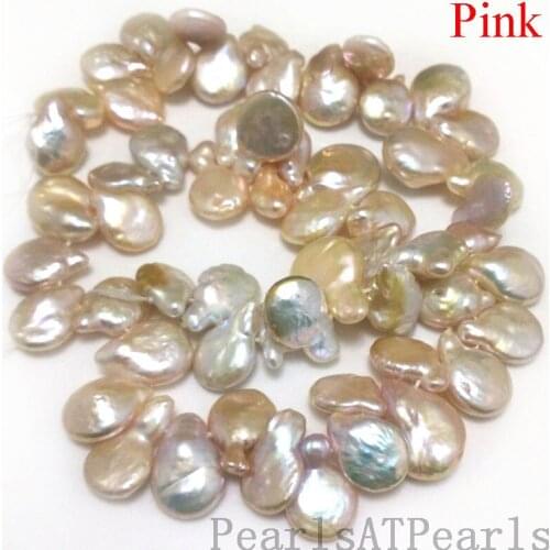 16 inches 11x15mm Pink Side Drilled Natural Coin Pearls Loose Strand