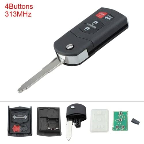 313MHz 4 Buttons Keyless Uncut Flip Remote Car Key Fob KPU41788 with ID63 Chip 80 Keyless Entry Transmitter for Mazda 2004-2012