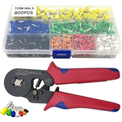 800pcs Cable Wire Terminal Connector with Hand Ferrule Crimper Plier Crimp Tool HSC8 6-4A Kit Set AWG 10-23