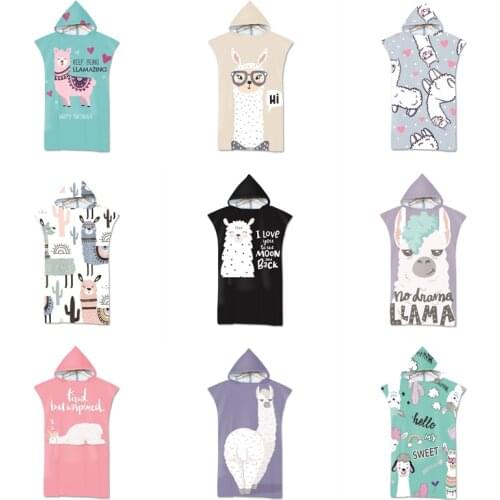 Printed Alpaca Microfiber Fabric Adult Bath Towels Beach Towel Changing Bathrobe Cloaks Hooded Swimming Gym Fitness Towels