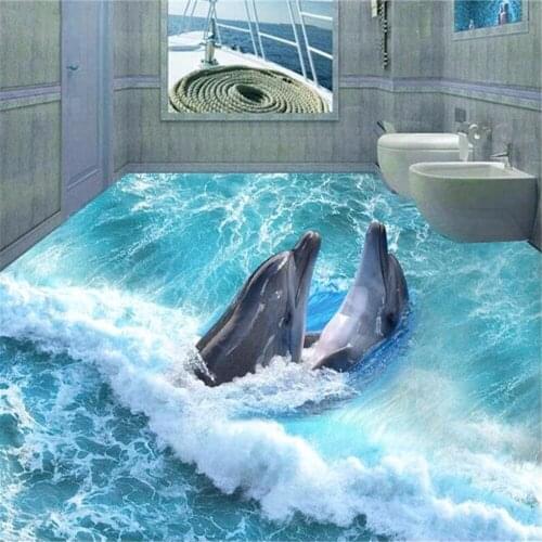 Beibehang Custom Wallpapers 3D Stereo Dolphins Ocean Bath Self - Adhesive Thick Wall Stickers Floor Paintings papel de parede