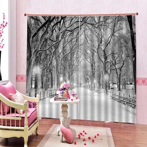 White curtains Customized size Luxury Blackout 3D Window Curtains For Living Room white snow curtains