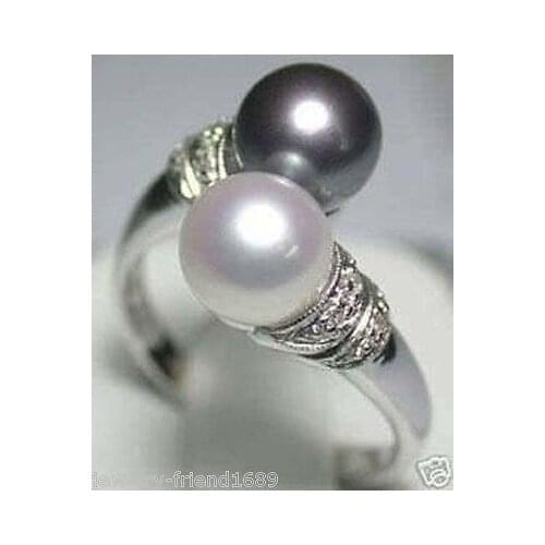 Hot selling good******** Jewelry freshwater black&white pearl ring(7,8,9)