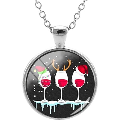 JWEIJIAO Christmas party gift Glass Dome Funny Santa Claus Pendant Necklace Cabochon women Jewelry Clothing accessories CM412