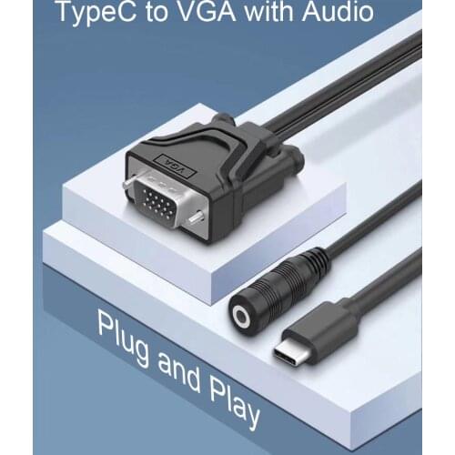 Type C To Male VGA Adapter Cable USBC USB 3.1 To VGA W/ Audio Video Converter for Samsung S20 S10 for huawei P30 PC To Monitor
