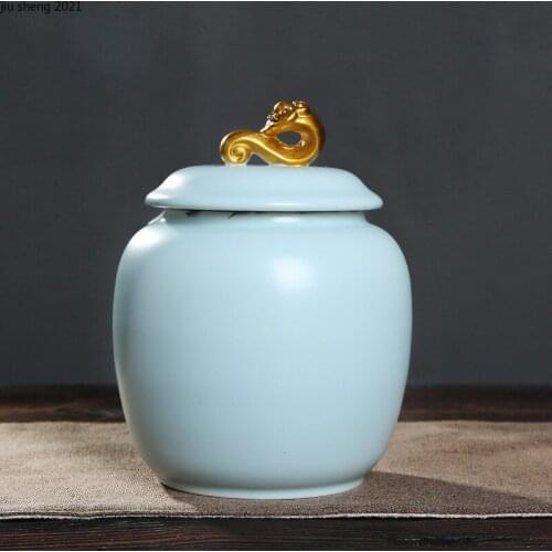 European-style Retro Ceramic Tea Caddy Large-capacity Airtight Cans Household Candy Tea Coffee Bean Grain Storage Box Home Decor