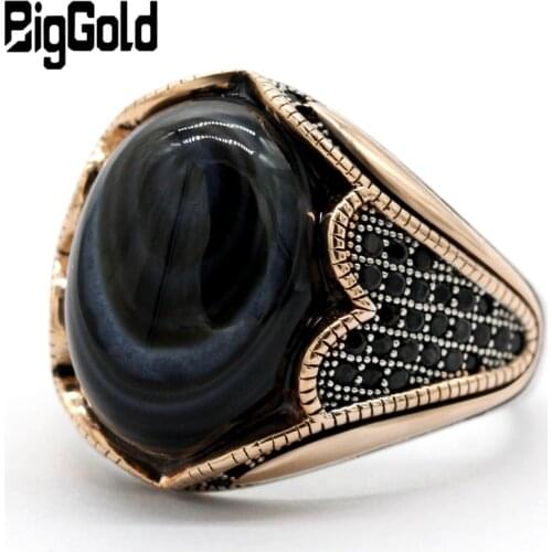 Vintage Mens Ring with Agate Stone 925 Sterling Silver Evil Eye Natural Gemstone Ring Gorgeous Jewelry for Women Christmas Gift