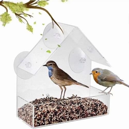 Bird Feeder Acrylic Transparent Window Viewing Bird Feeders Tray Birdhouse Suction Cup Mount House Type Feeder