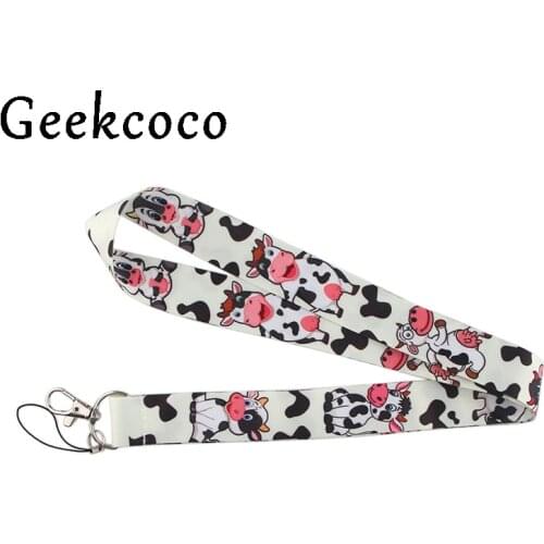 Cow milk cartoon animals Lanyard phone strap fabric holder necklace accessory for key badges holders webbing ribbons J0592