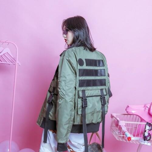 Jasmine summer street hip-hop tooling bf patchwork webbing functional padded jacket windbreaker jacket tide brand men and women