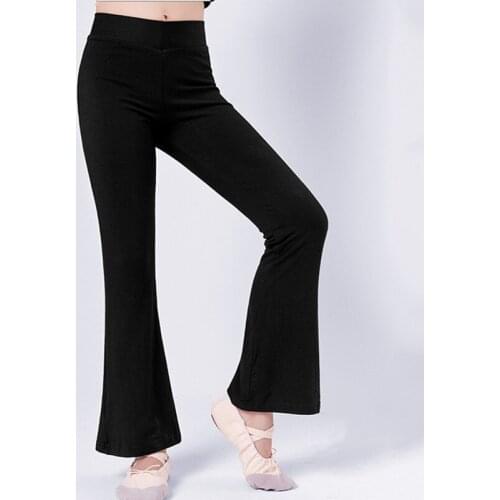 Dance Pants Costume Kids Girls Ballroom JAZZ Latin Flare Trousers Soft Smooth Black Leggings Transition Tights Children Clothes