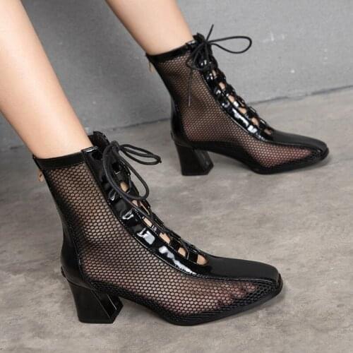 Summer Fashion Ankle Sandals Boots Thin High Heels Womens Mesh Hollow Women Pumps zipper Lady Gladiators Shoes Sexy Sandal