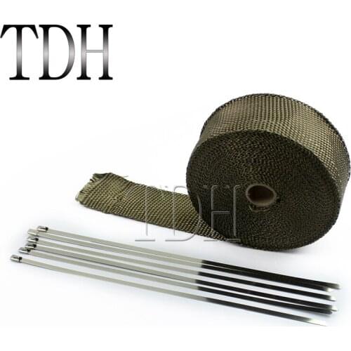 Motorcycle 10M Titanium 32 ft Exhaust Wrap Tape Exhaust Pipe Wrap Header Heat Resistant Cloth With Steel Ties