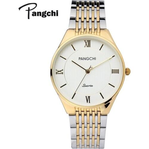 PANGCHI Men Lady Ultra Thin Waterproof Quartz Wristwatches Stainless Steel Watch Woman Fashion Couple Watches Reloj Mujer