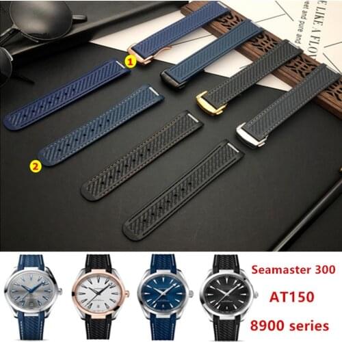 Soft 20mm Watchband Curved End Silicone Rubber Watch band with Metal for Omega strap Seamaster 300 AQUA TERRA AT150 8900 Tools