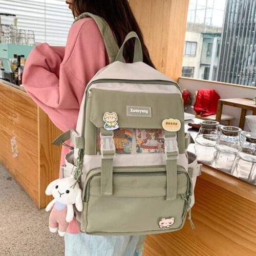 Nylon Schoolbag Multi Pocket Book Bag Laptop Unisex Solid Color Insert Buckle Mochila New Women Backpack Waterproof Men