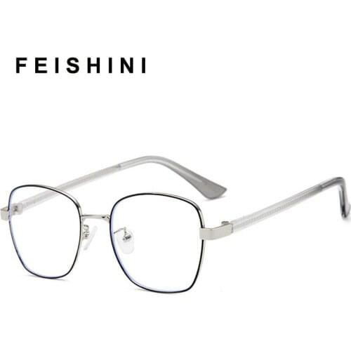 Feishini Anti Blue Light Glasses Frame Square Blocking Filter Reduces Eyewear Metal Clear Computer Glasses Women