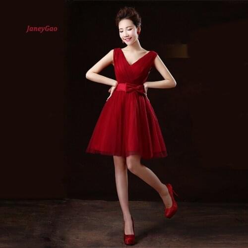JaneyGao Short Homecoming Dresses For Prom Party Formal Gown For Women Small V Neck Sexy Elegant Wine Red Tulle Dress On Sale