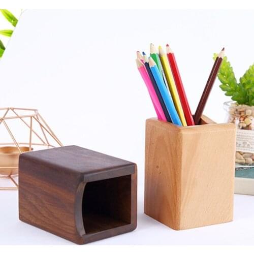 Natural Wooden Pen Pencil Holder Multiple-use Desk Organizer Storage Box Desktop Office Supplies Container