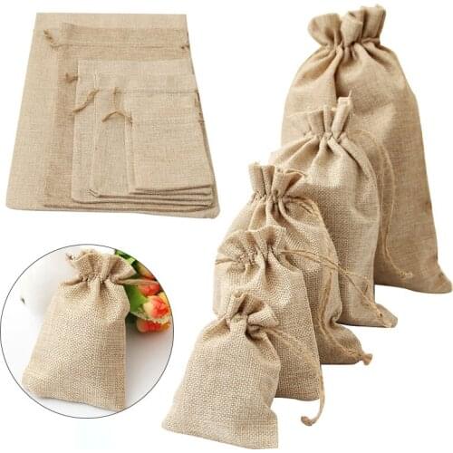 Linen Burlap Bag Mini Jute Gift Bag Drawstring Gift Bags With Handles Christmas Gift Packaging Party Favor Candy Storage Bags