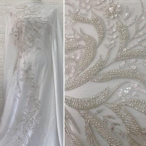 Luxury White Heavy beads Flower Emboidery Wedding Gown Dress Lace Applque DIY Sewing Patch