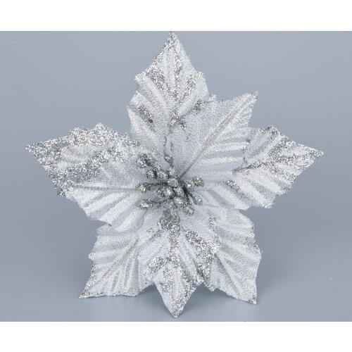 Silver white dusting Christmas flower Christmas Tree Decoration pendant Christmas Wreath Christmas cane decoration accessories