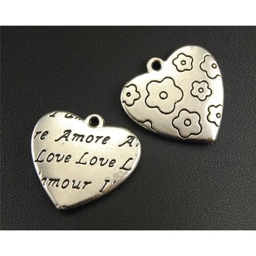 5pcs Silver Color 26x25mm Zinc Alloy Flower And Letter Hearts Charms Jewelry Making DIY Handmade Craft A1200
